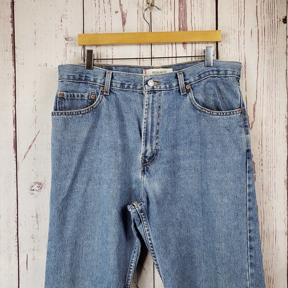 Levis 505 Mens Straight Leg Jeans Size 36x30 Light Wash Cotton Blue